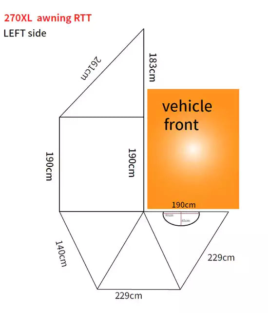 Diagrama de las dimensiones de un Campboss circular Toldo