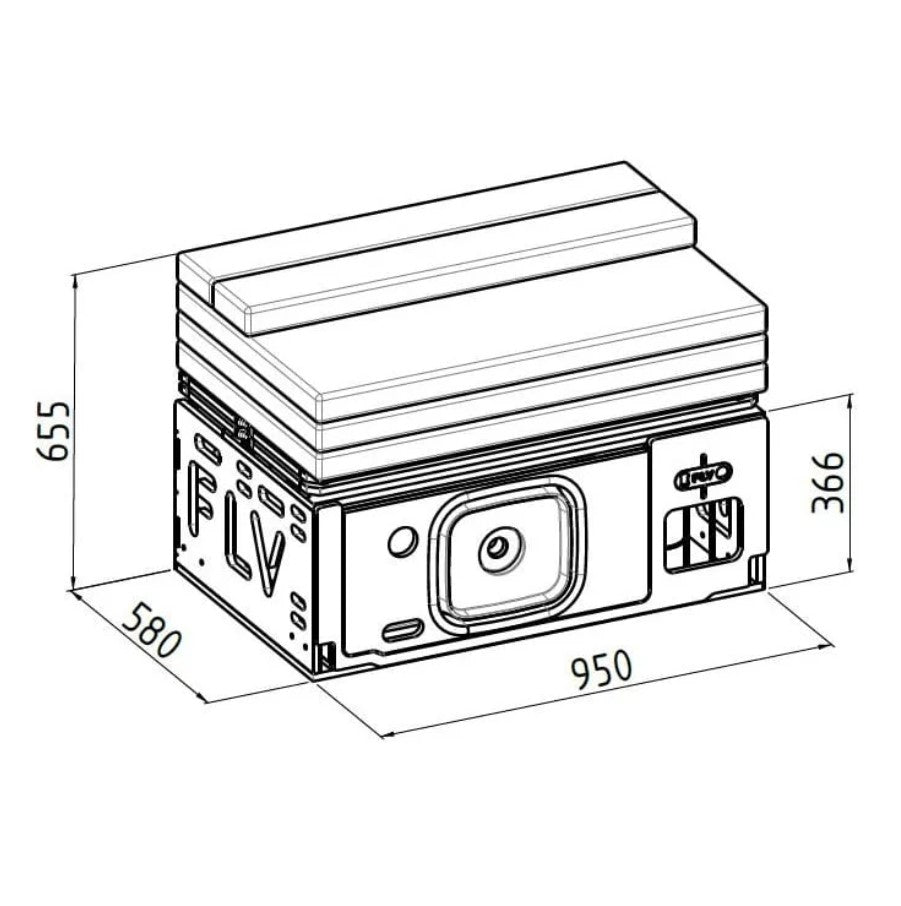 diagrama de una caja FLV con todas sus dimensiones cerradas