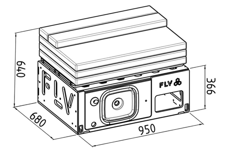 diagrama que muestra las dimensiones de una caja de madera y un colchón doblado en blanco y negro