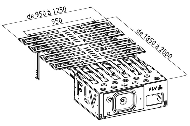 dimensiones desplegadas de un módulo FLV de madera con base de listones