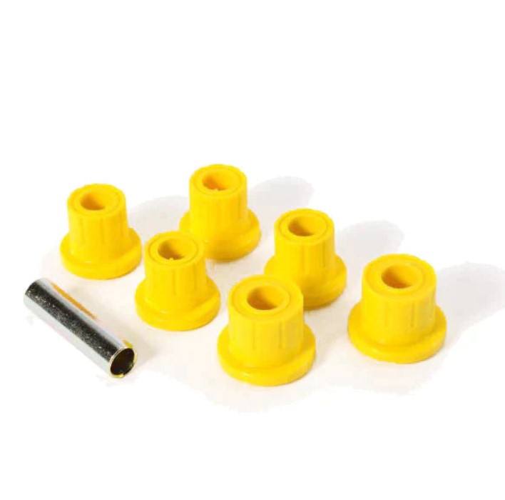 6 silent blocks amarillos con un alfiler metálico en el centro