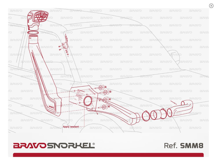 plan de montaje para un snorkel bravo en un Mitsubishi Pajero