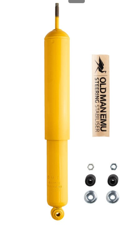 Amortiguador de dirección amarillo con etiqueta Old Man Emu