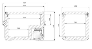 plano con las dimensiones de un frigorífico