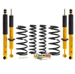 kit de suspensión negro y amarillo con muelles y amortiguadores