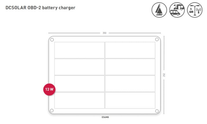 plano del panel solar de 13 W en blanco y negro