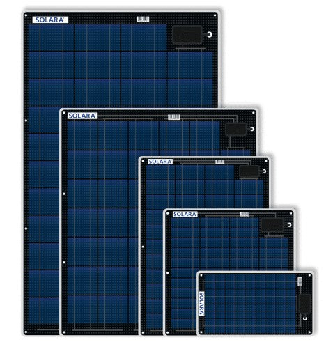 5 paneles solares Solara sobre fondo blanco