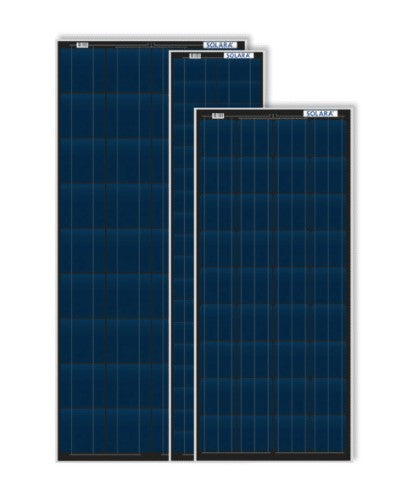 Panel solar azul en 3 versiones diferentes sobre fondo blanco