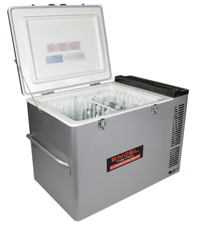 frigorífico abierto engel gris con doble compartimento de llenado