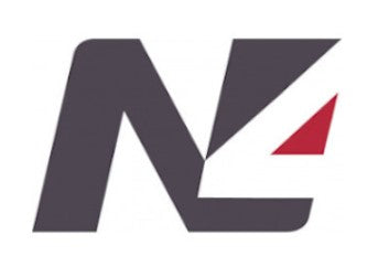 LOGO N4: gran N gris con un triángulo rojo sobre fondo blanco