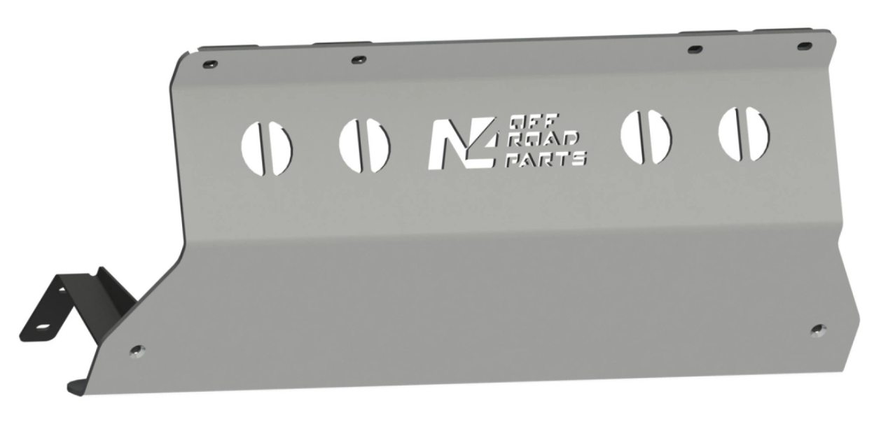 Protector de silenciador todoterreno N4 de aluminio sobre fondo blanco