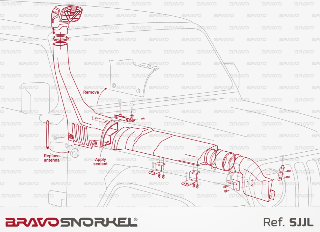 plan para montar un snorkel rojo en un jeep bravo SJJL