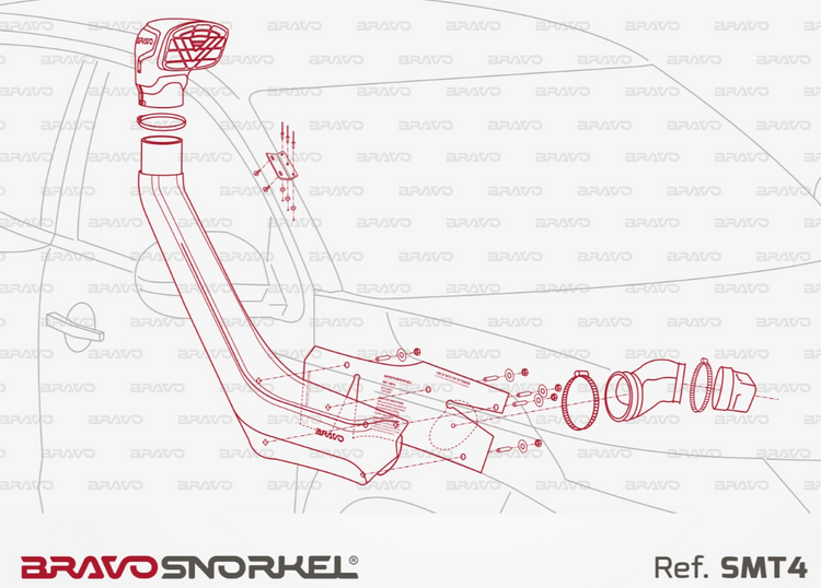 plan de montaje de un snorkel bravo SMT4 rojo