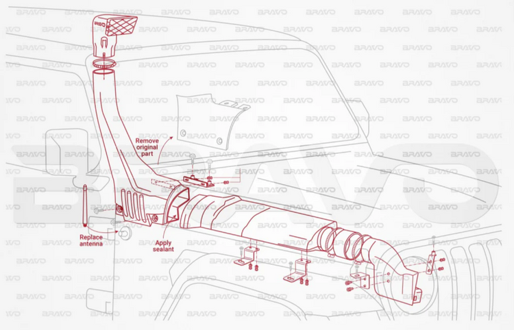 plan de montaje de un snorkel Bravo rojo