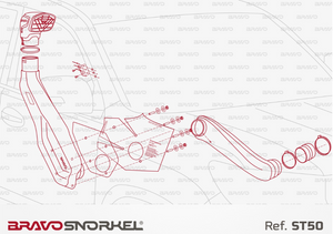 plano de montaje de la referencia ST50 en rojo para una bravo snorkel