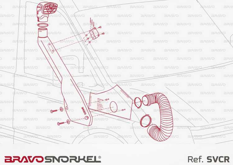 plano de montaje en rojo de un snorkel de referencia SVCR