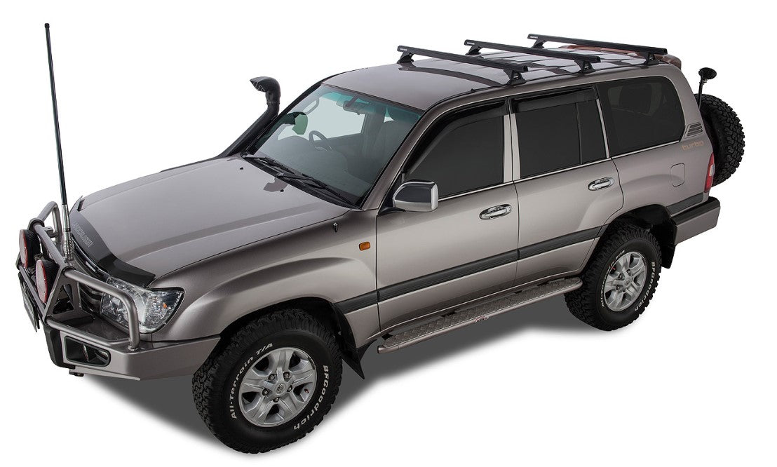 Land Cruiser 100 gris con snorkel, antena y barras de techo