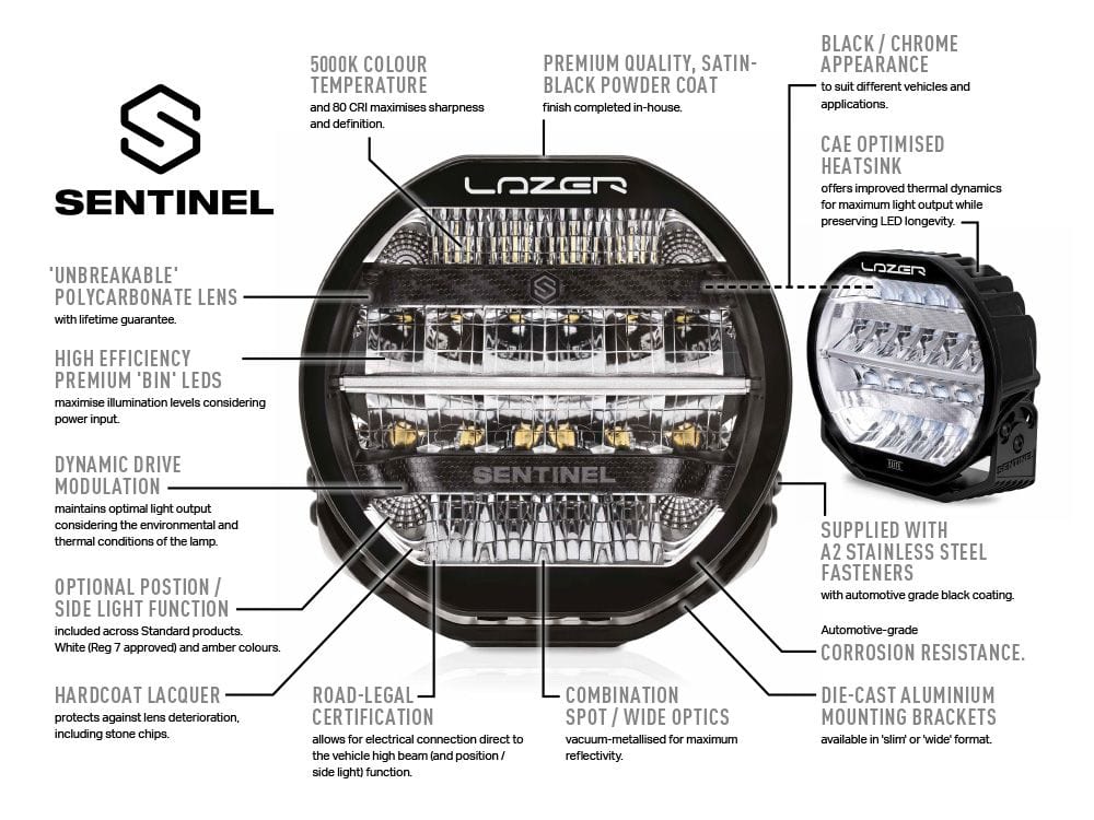 24 LED Lazer luz blanca - Sentinel 9" + Luces de posición - CE aprobado