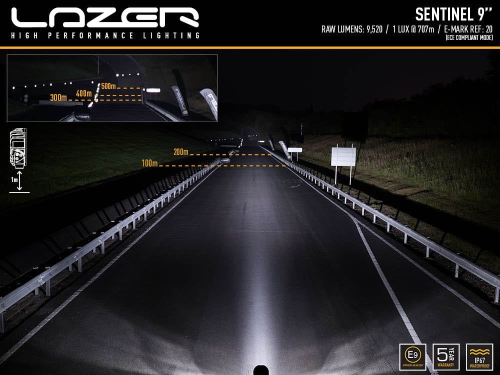 24 LED Lazer luz blanca - Sentinel 9" + Luces de posición - CE aprobado