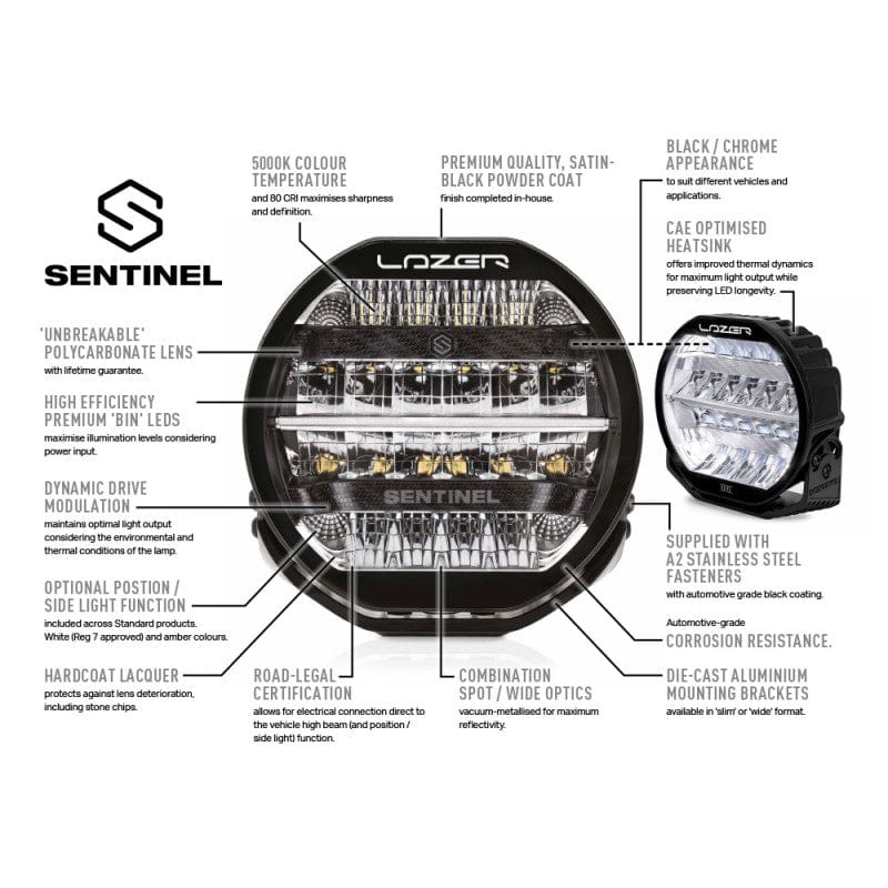 Lazer 24 LED con luces de posición - Sentinel 9" negro - homologado CEE