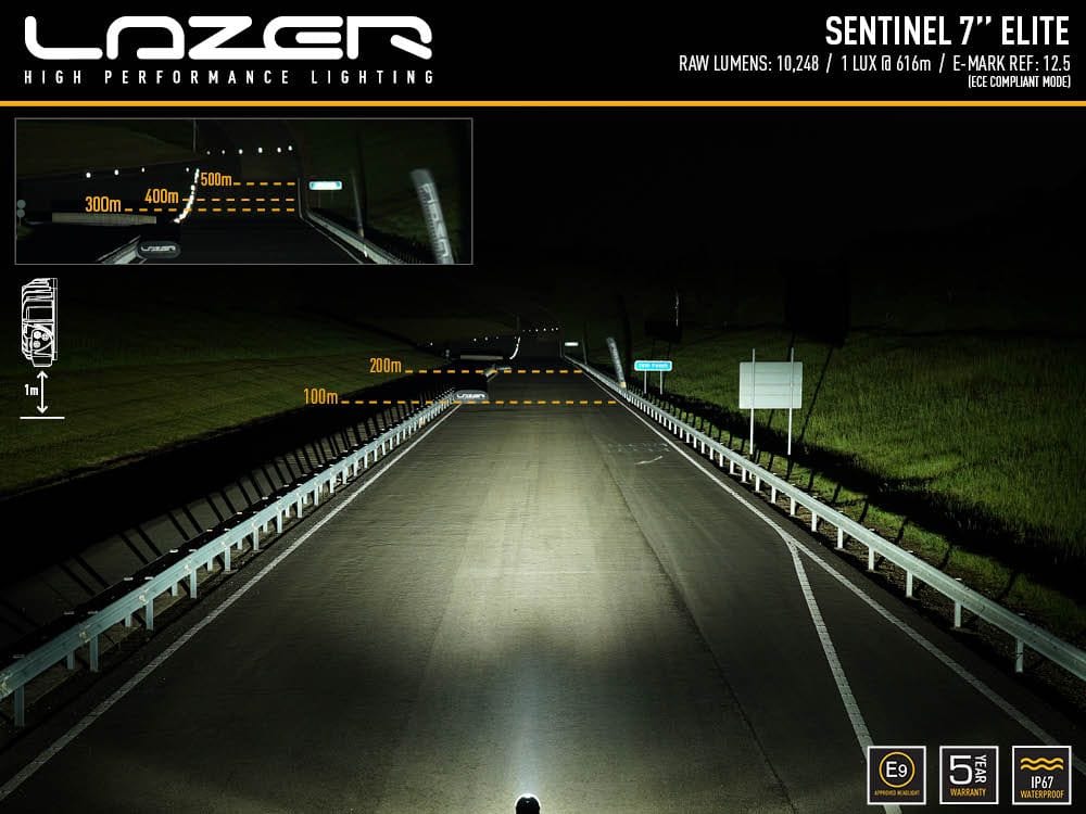 Lazer Sentinel 7" Elite LED blanco con luces de posición - CE aprobado